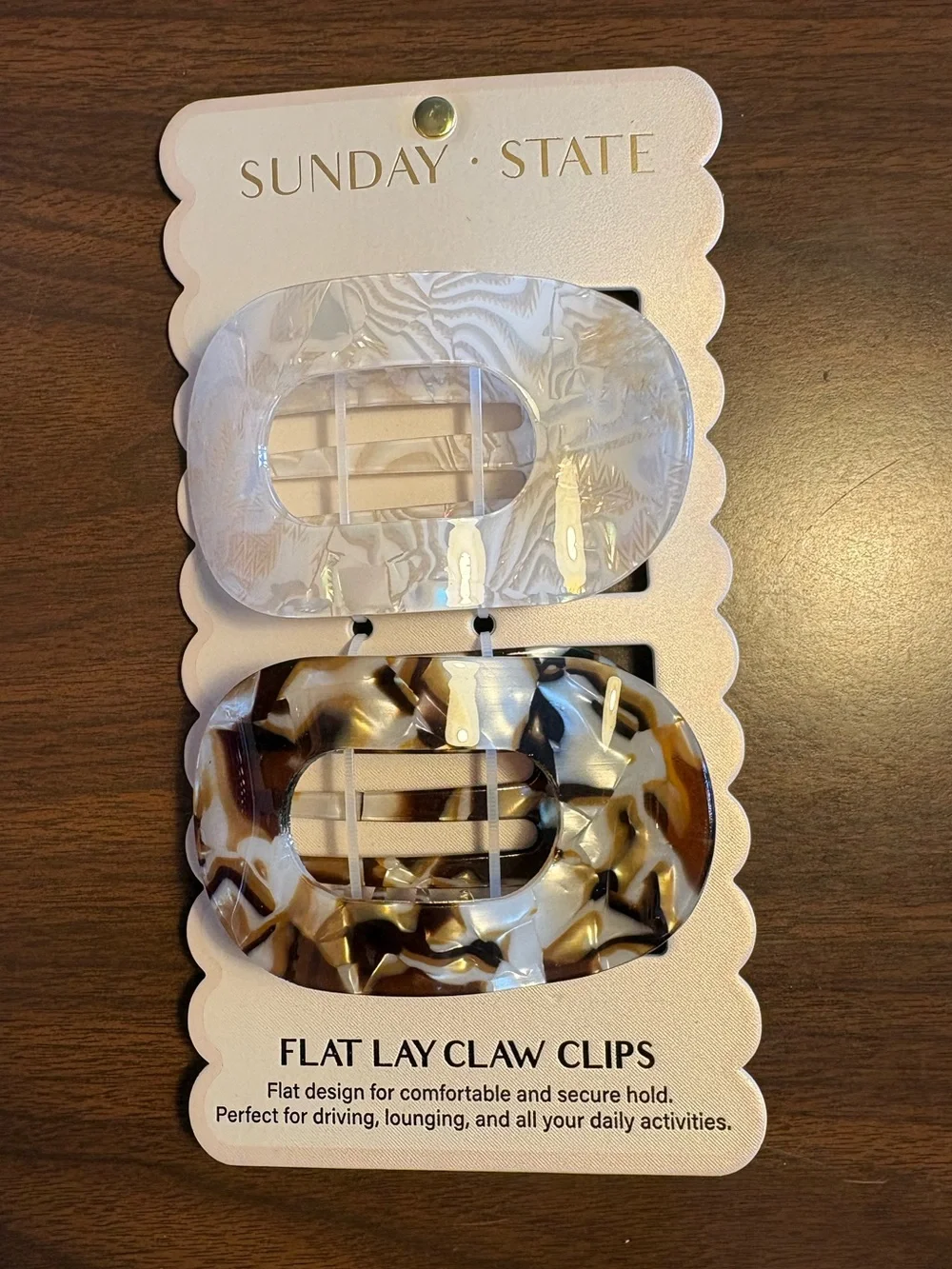 Sunday State Flat Lay Hair Claw Clips 2 Pack Tortoise Shell Cream Oval NWT